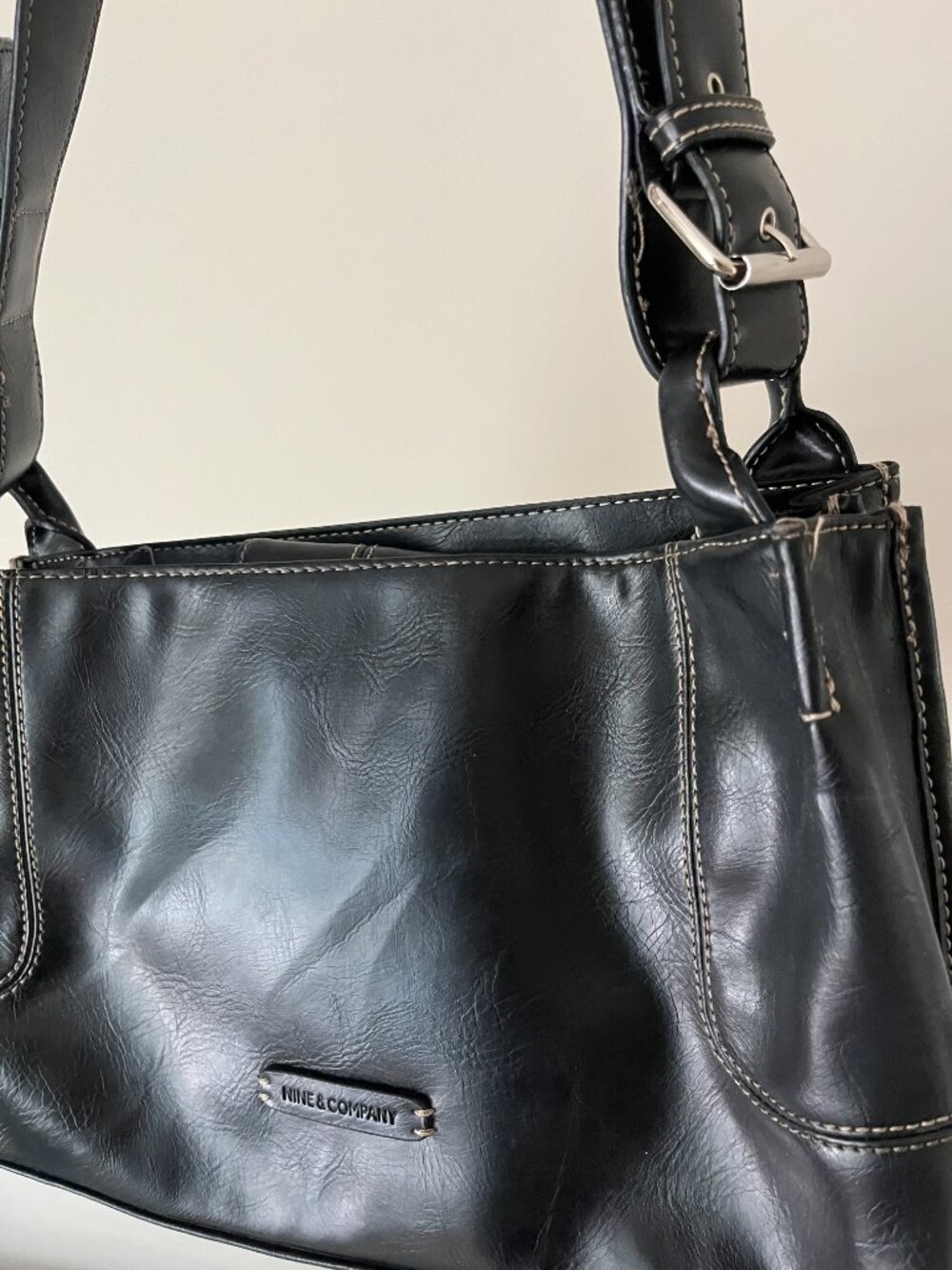 Nine & Company Vintage Y2K Black Faux Leather Buckle Shoulder Bag